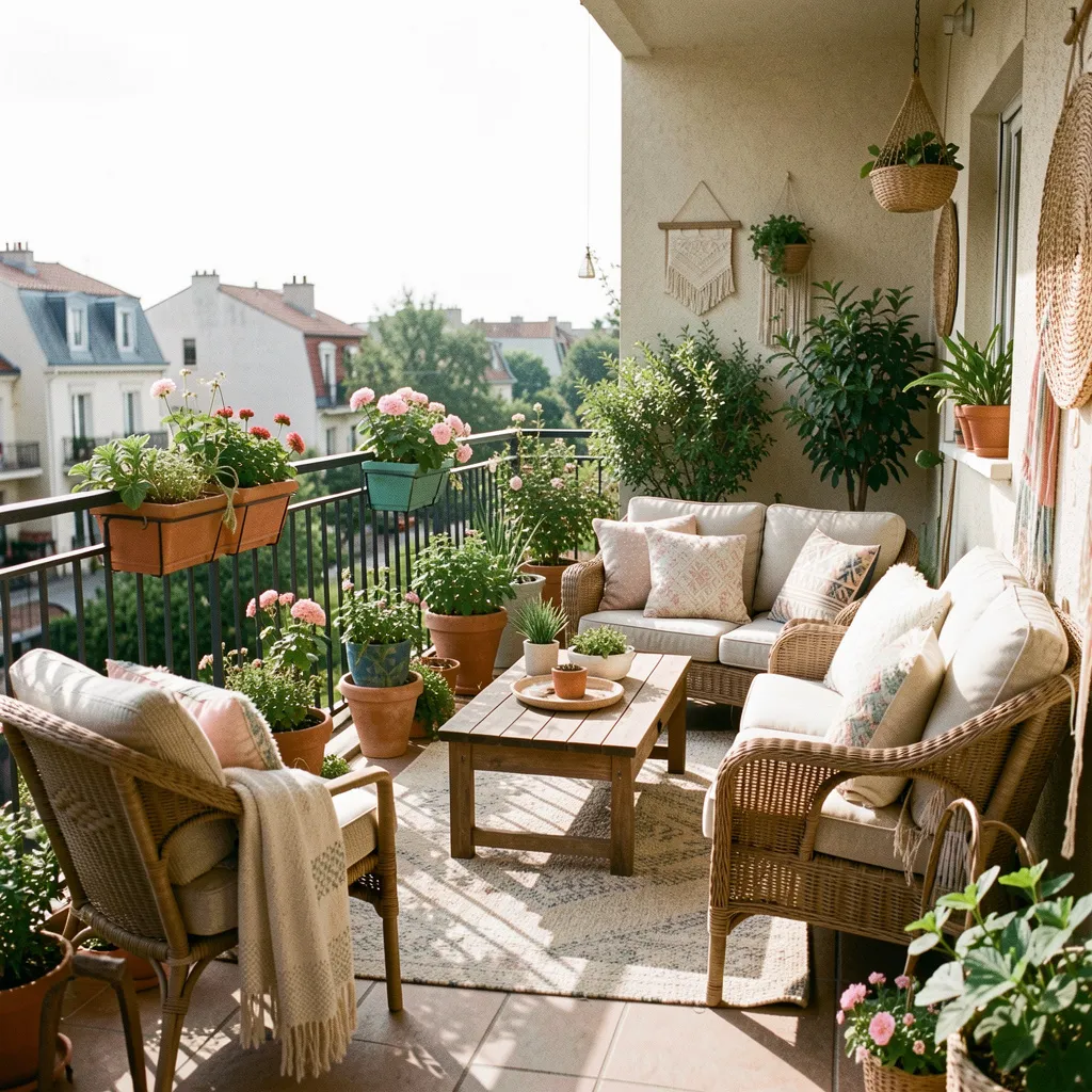 Balkong med lagdelt belysning